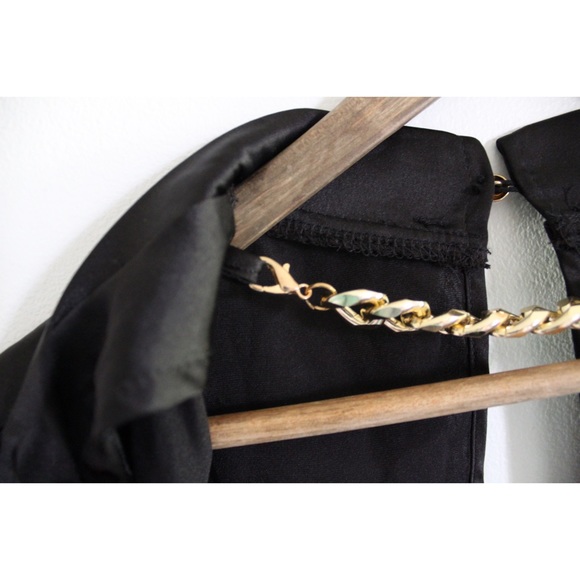 Privy Privately Privileged NWT Black Faux Satin Wrap Cropped Top with Gold Chain - Picture 4 of 10